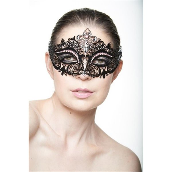 Kayso Classic Crowne Black Laser Cut Masquerade Mask with Pink Rhinestones One Size K2001PKBK